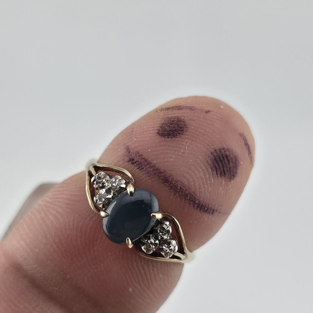 Vintage 8K Yellow Gold Sapphire Diamond Ring Size 5 British Victorian